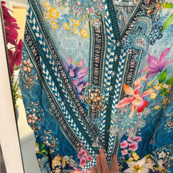 Colorful Blue Pink Silk Blouse *Art to Wear* - Picture 6 of 10